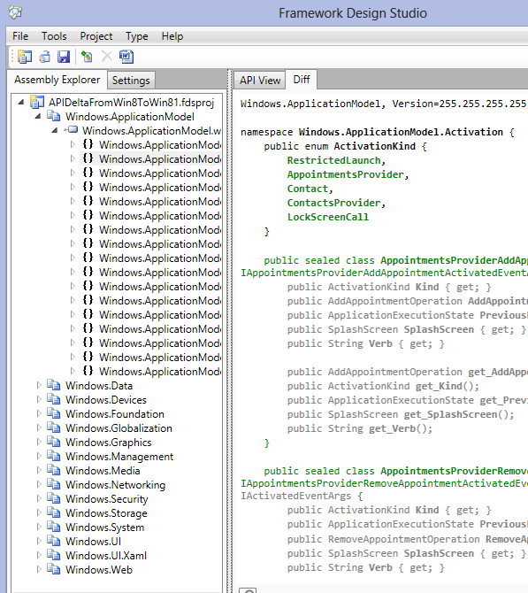 Framework Design Studio comparing Win8.1 and Win8 APIs Framework Design Studio comparing Win8.1 and Win8 APIs