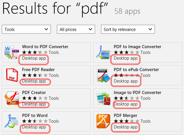 majority of top rated PDF viewer in the Win8 store are all in-fact Desktop apps majority of top rated PDF viewer in the Win8 store are all in-fact Desktop apps