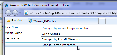 form after clicking with INPC changes
