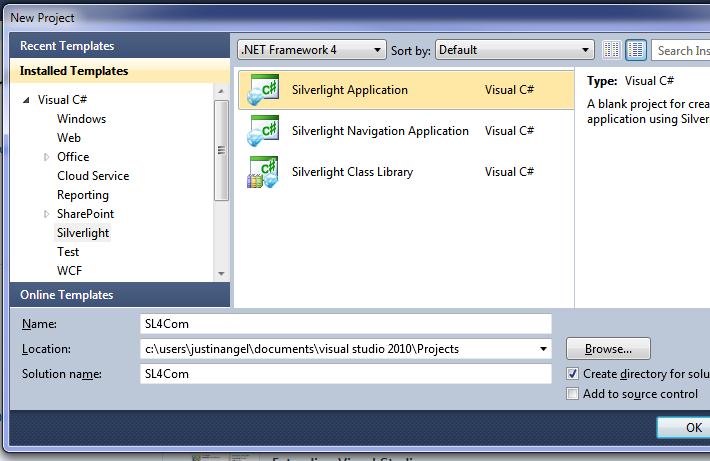 New Silverlight project