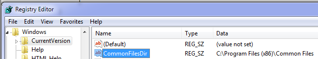 RegEdit for HKLM\Software\Microsoft\Windows\CurrentVersion\CommonFilesDir