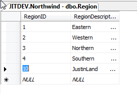 The JustinLand record inserted into a local Database