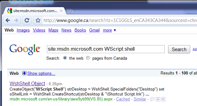 Google Search results for MSDN Search on WScript.Shell