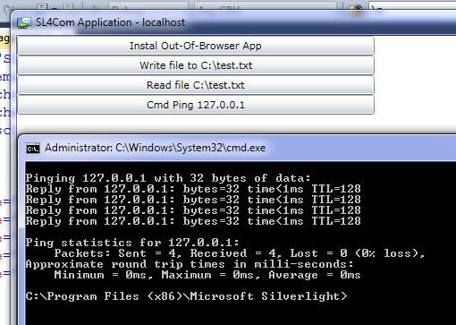 Clicking the CMD button executes the ping command
