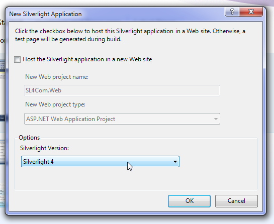 Selecting Silverlight 4 project