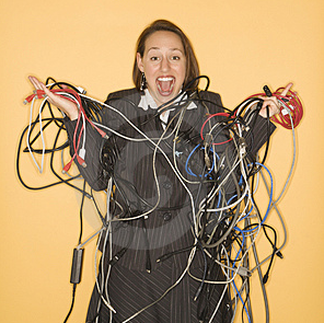 Woman Tangled in Wires - analogous to messing about with COM+