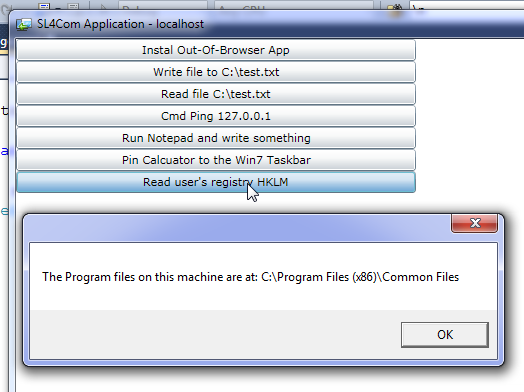 Clicking the read registry button shows the location of the Program Files directory