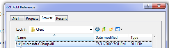 Adding a reference to Microsoft.CSharp.dll