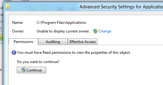 Advanced Security tab for C:\Program Files\Applications Advanced Security tab for C:\Program Files\Applications