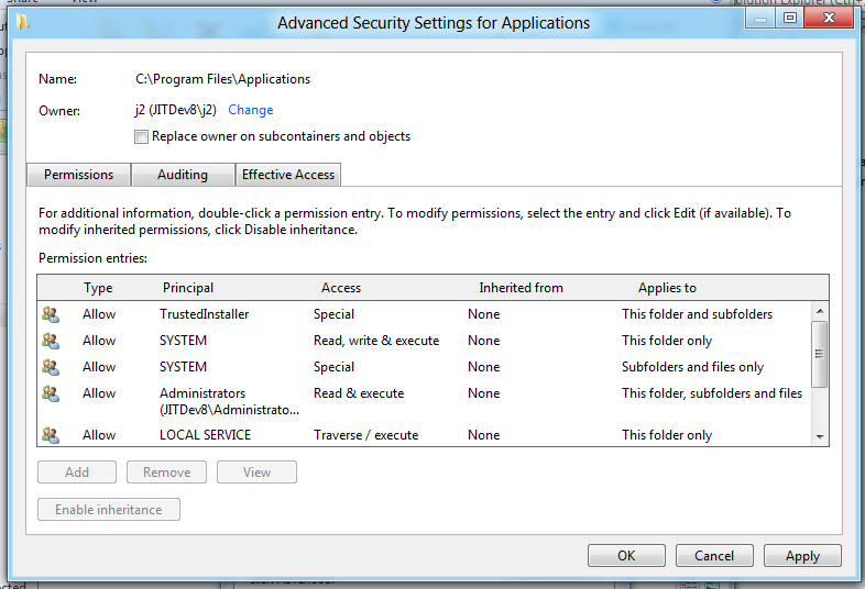 j owner of C:\Program Files\Applications j owner of C:\Program Files\Applications