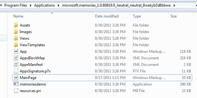 C# memories app folder C# memories app folder