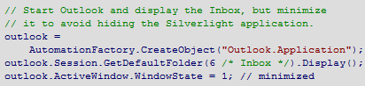 Code using Silverlight 4 COM Automation