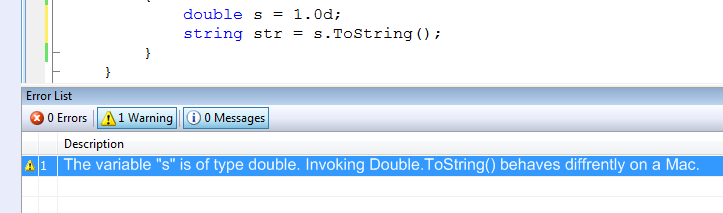 Mock up of Code Analysis rule for Mac Compatability