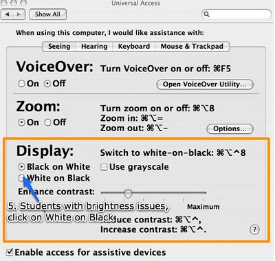 Mac "Black on White" mode