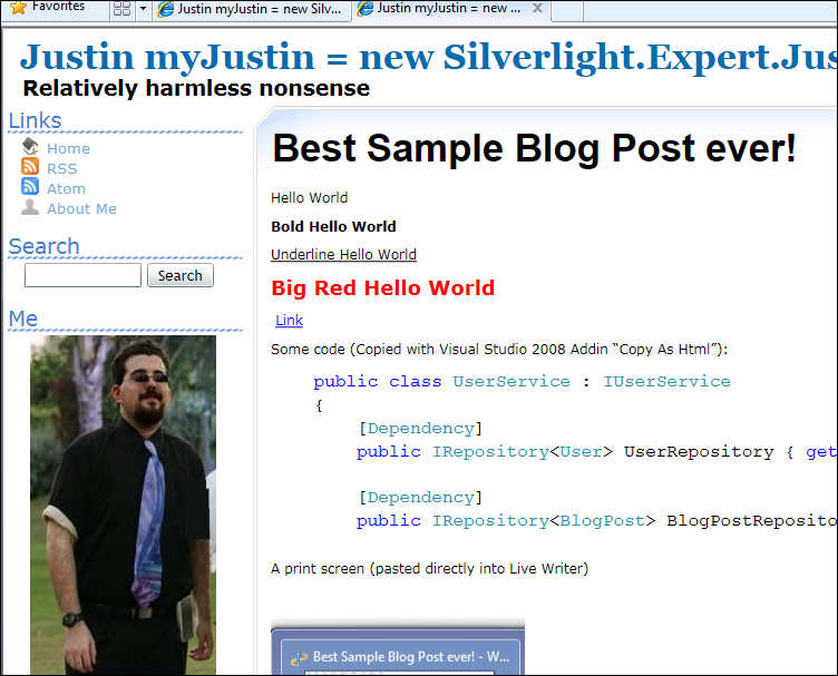 The Blog post displayed live