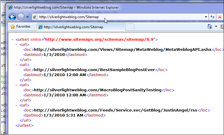 Silverlight Weblog testing Sitemap