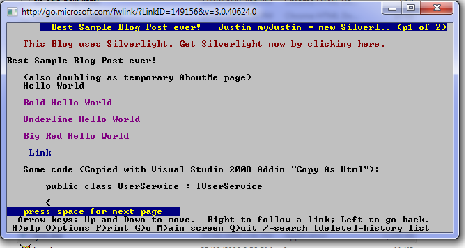 Text view of Lynx Silverlight Weblog