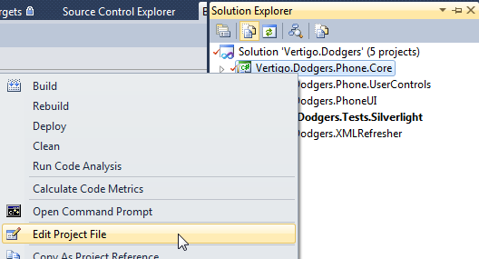 Right click Project file --> Edit Project File