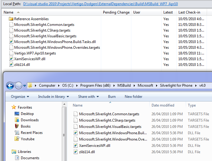 WP7 MSBuild Extensions dragged & dropped into source control