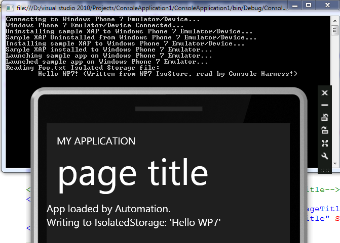 Windows Phone 7 Emulator Automation reading from IsoStore