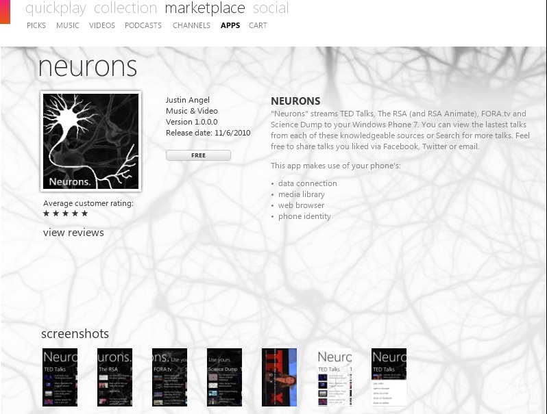 Neurons on the Zune Marketplace
