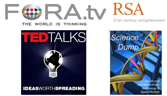 TED, RSA, Fora.TV and Science Dump logos