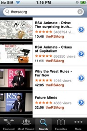 YouTube iPhone app with theRSAorg search