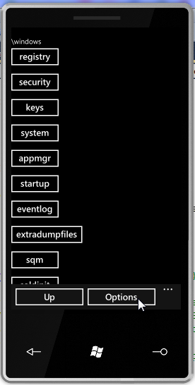 Clicking Options in the main Shortcuts screen