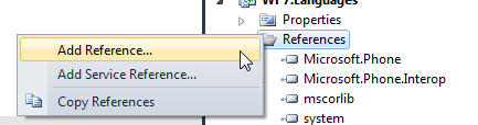 Add Reference context menu on right click