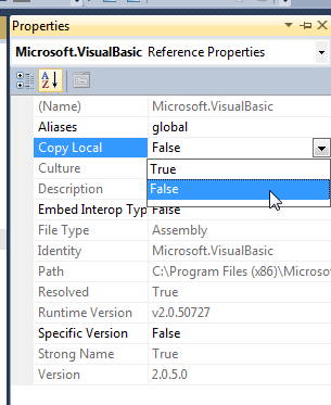 Setting "Copy Local" to false
