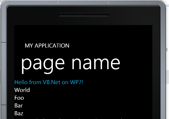 Windows Phone 7 Emulator running a Viusal Basic .Net user control
